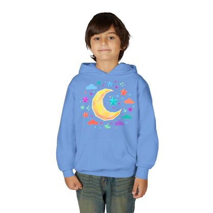 Kids Moon & Stars Hoodie — Colorful Crescent Night Sky Pullover