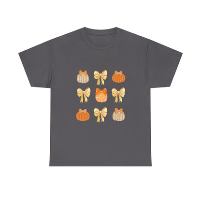 Pumpkin & Bow Fall Tee — Cute Autumn Pumpkin Graphic T-Shirt