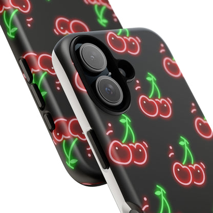 Neon Cherry Phone Case – Retro Fruit Pattern Protective iPhone Cover