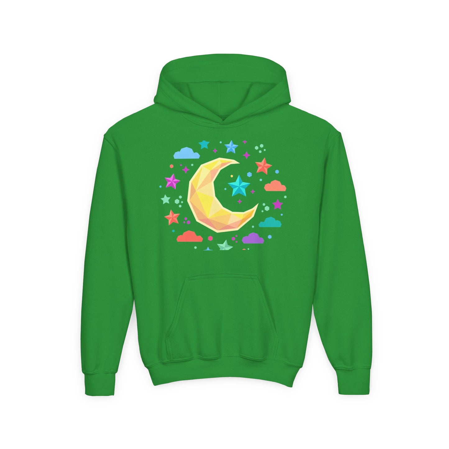 Kids Moon & Stars Hoodie — Colorful Crescent Night Sky Pullover