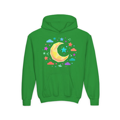Kids Moon & Stars Hoodie — Colorful Crescent Night Sky Pullover