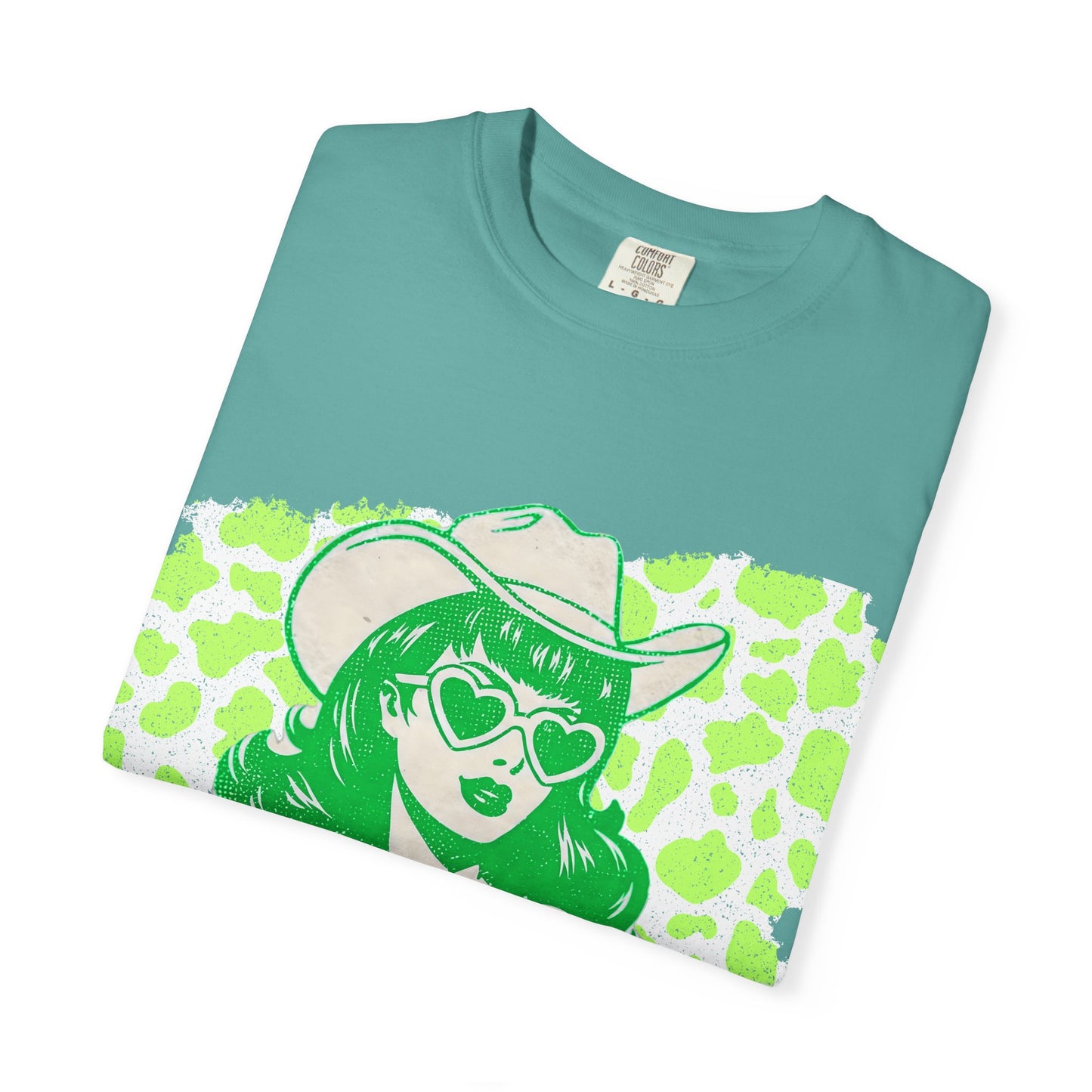 Howdy Cowgirl Graphic T-Shirt — Retro Neon Green Leopard Print with “howdy” Script