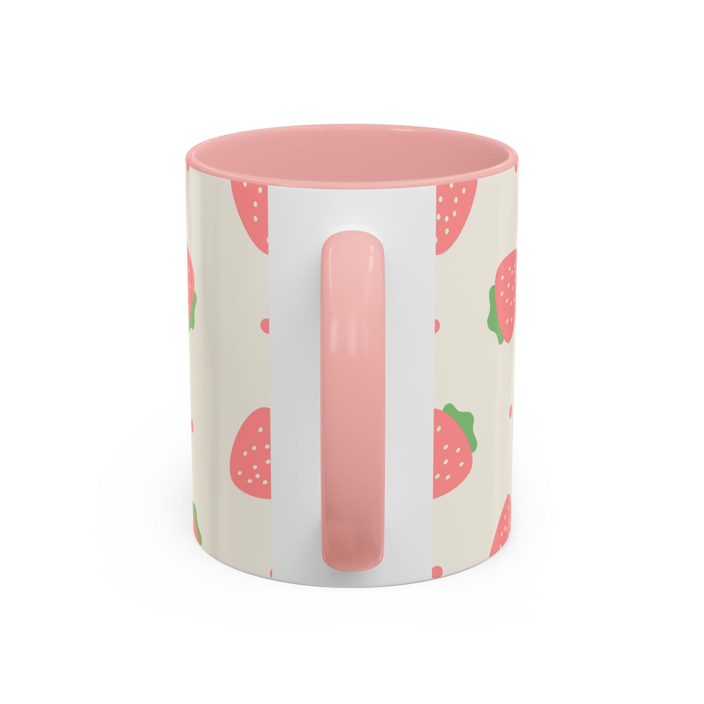 Strawberry Pattern Accent Coffee Mug — Cute Pink Fruit Ceramic Mug (11/15oz)